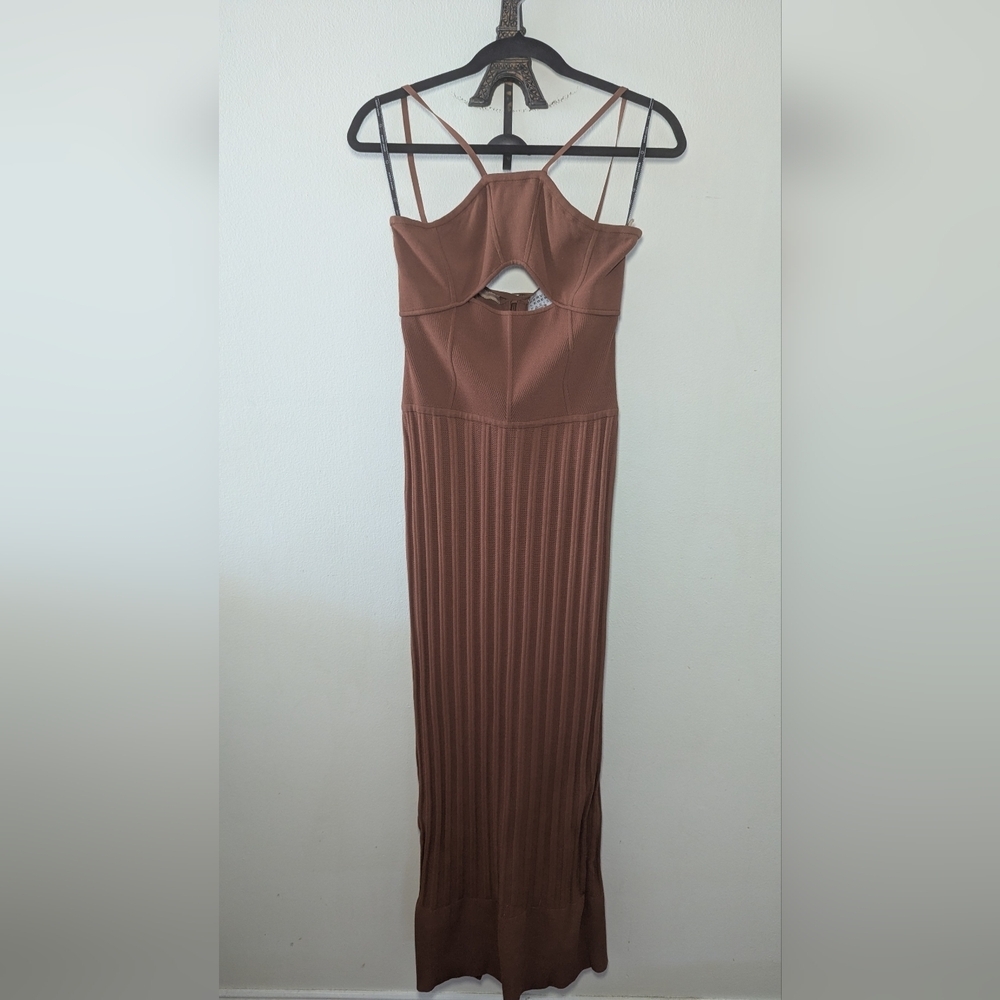Herve Leger Brown Cutout Ribbed Maxi Dress
